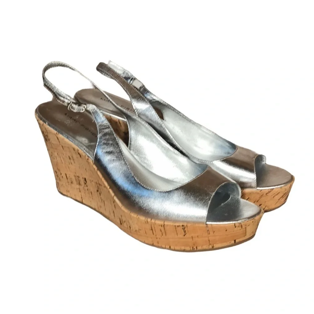 Marc Fisher Metallic Platform Cork Heel Wedge‎ Womens Size 10